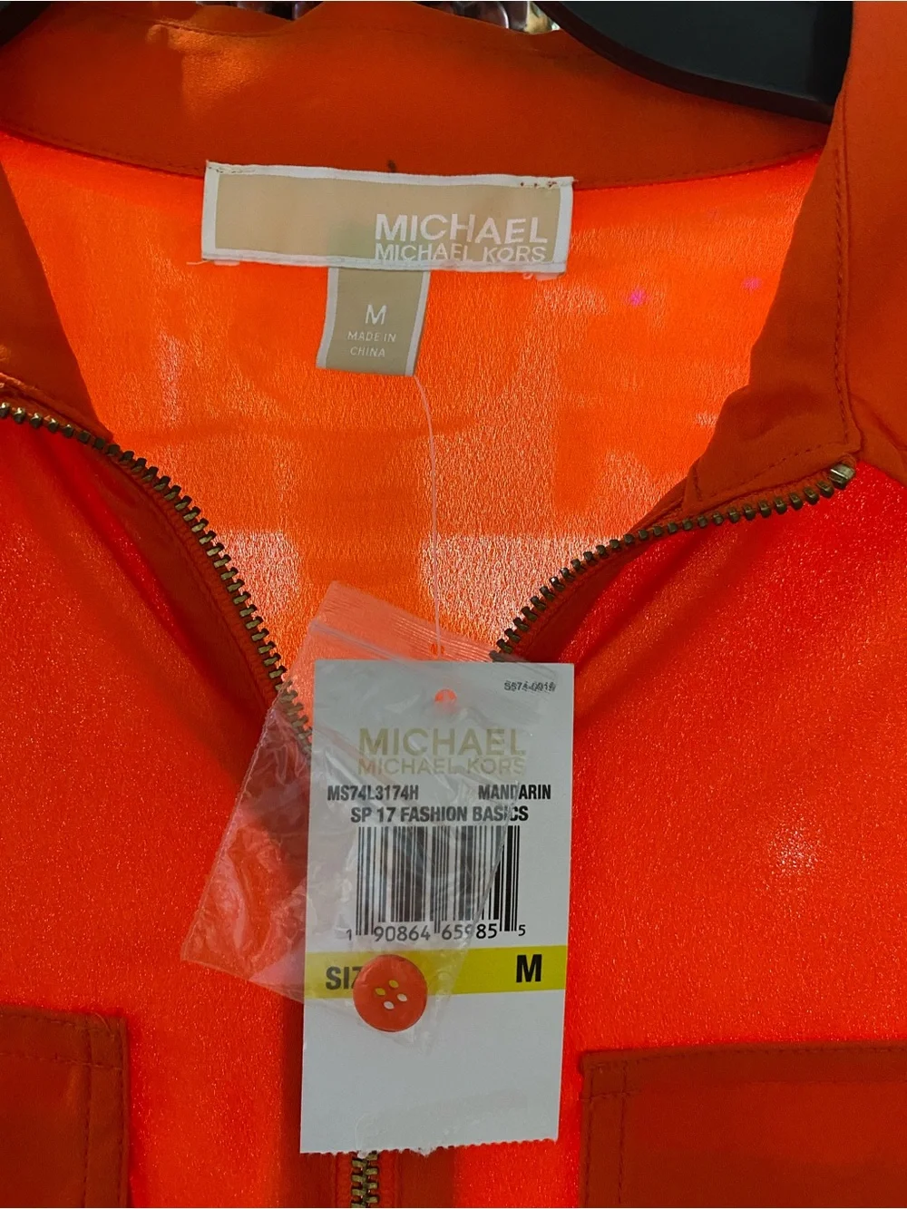 Michael Kors Orange Zip-Front Shirt Jacket